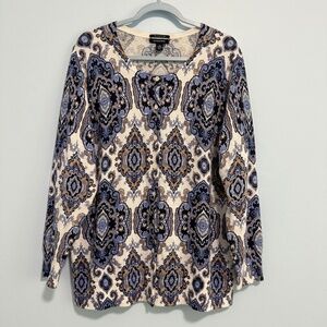 Lands’End Women’s Plus Supima Cotton Paisley‎ Geometric Cardigan Sweater Size 1X